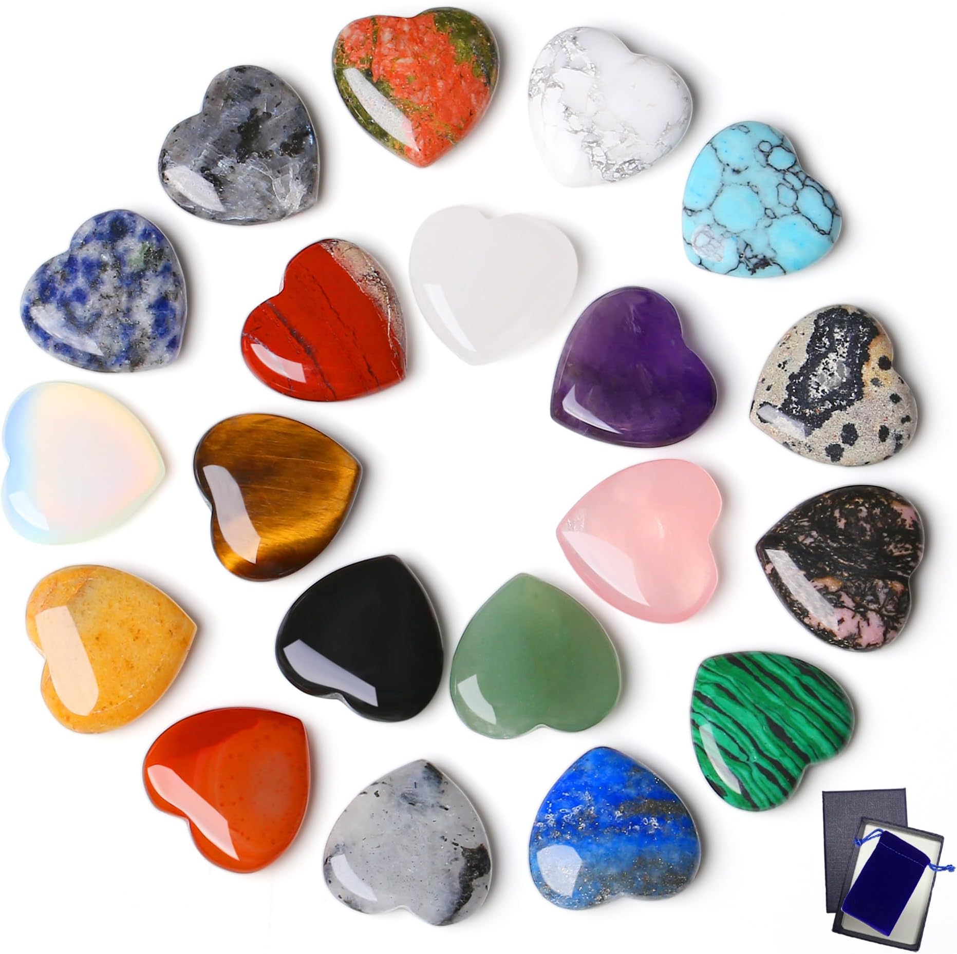 MAIBAOTA 20pcs Heart Healing Crystals Gemstones Love Gems Stones Set Good Luck Charm Bulk Pocket Luck Exam Crystal Gifts Decorative Stone Crafts Small Little Wedding Favours Rocks Quartz