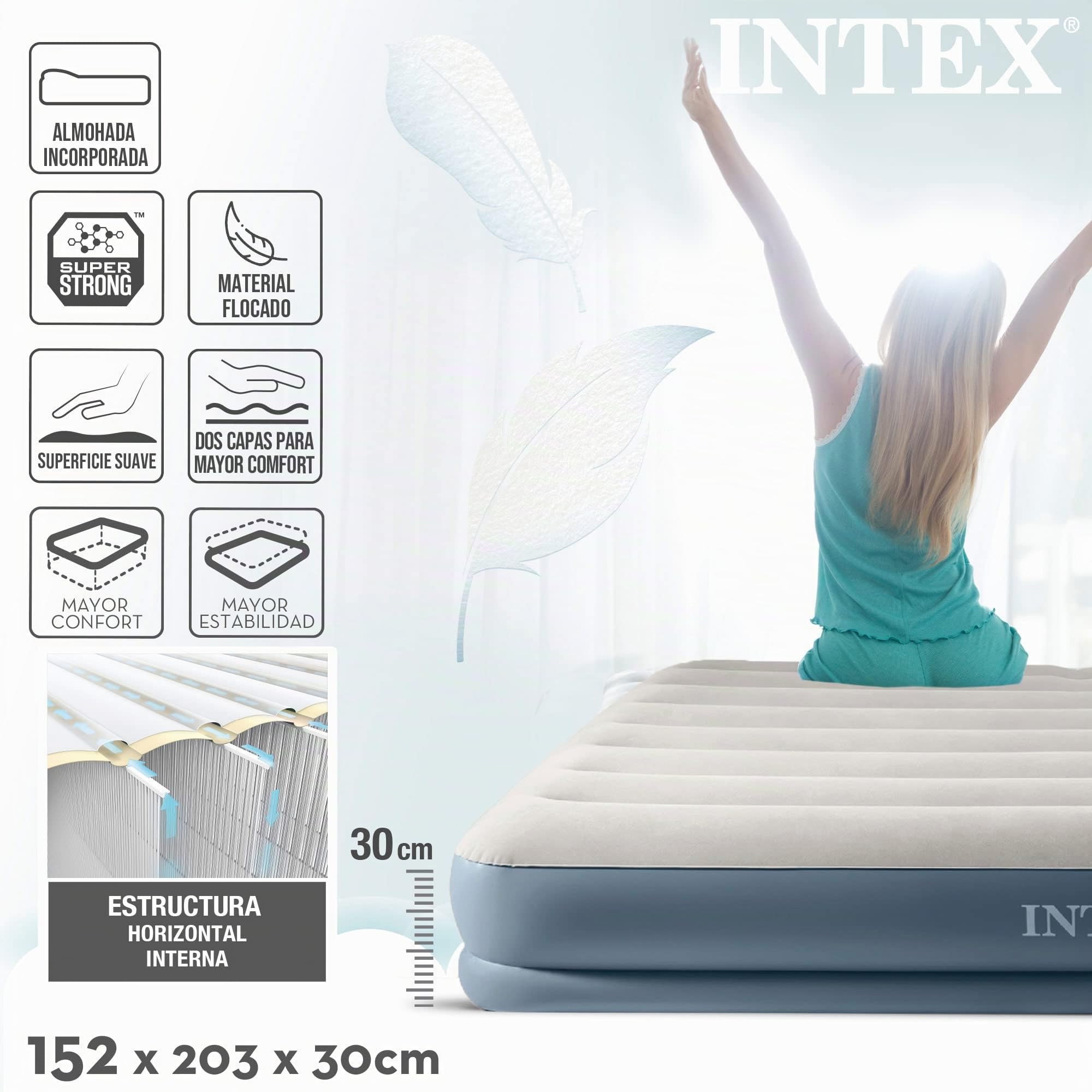 Intex – Luftbett 64118 Dura-Beam Standard-Ruhekissen, mittlere Höhe 203 x 152 x 30 cm bunt, California King