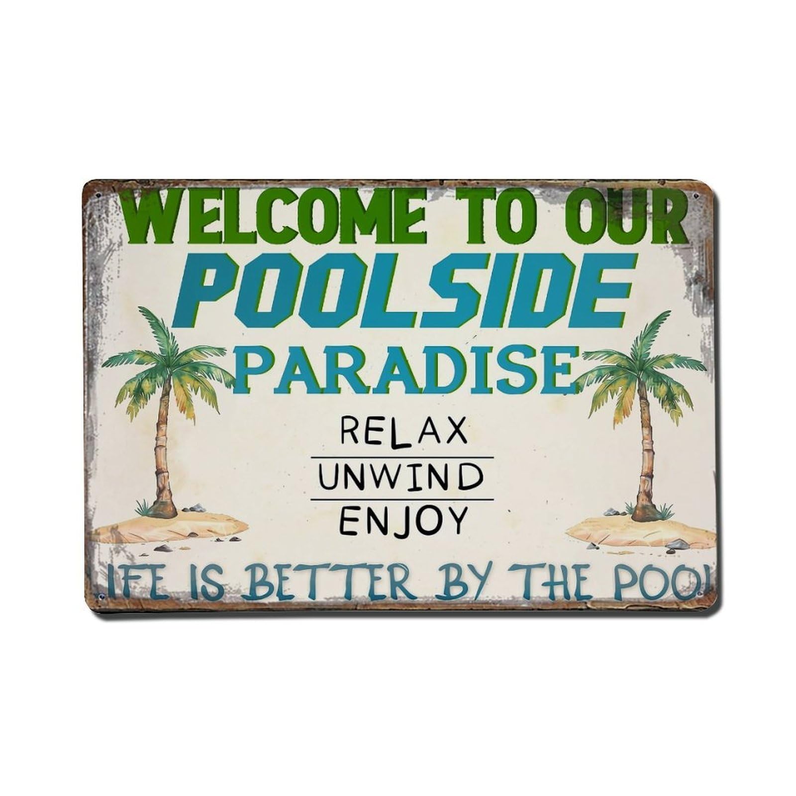 Jdfenggu Vintage Welcome To Our Poolside Paradise Sign Retro Metal Tin Sign, Metal Poster For Bar, Home, Man Cave, Kitchen, Laundry Room Art Decor 8X12 Inch