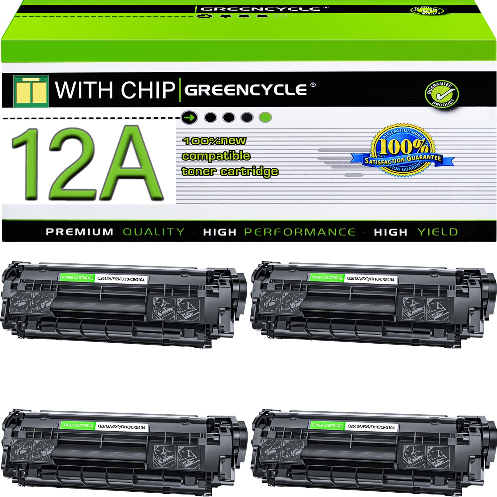 greencycle 12A Toner Cartridge Replacement Compatible for HP 12A Q2612A (Black) LaserJet 1020 1010 1012 1018 1022 1022N 3015 3030 3052 3055 M1005