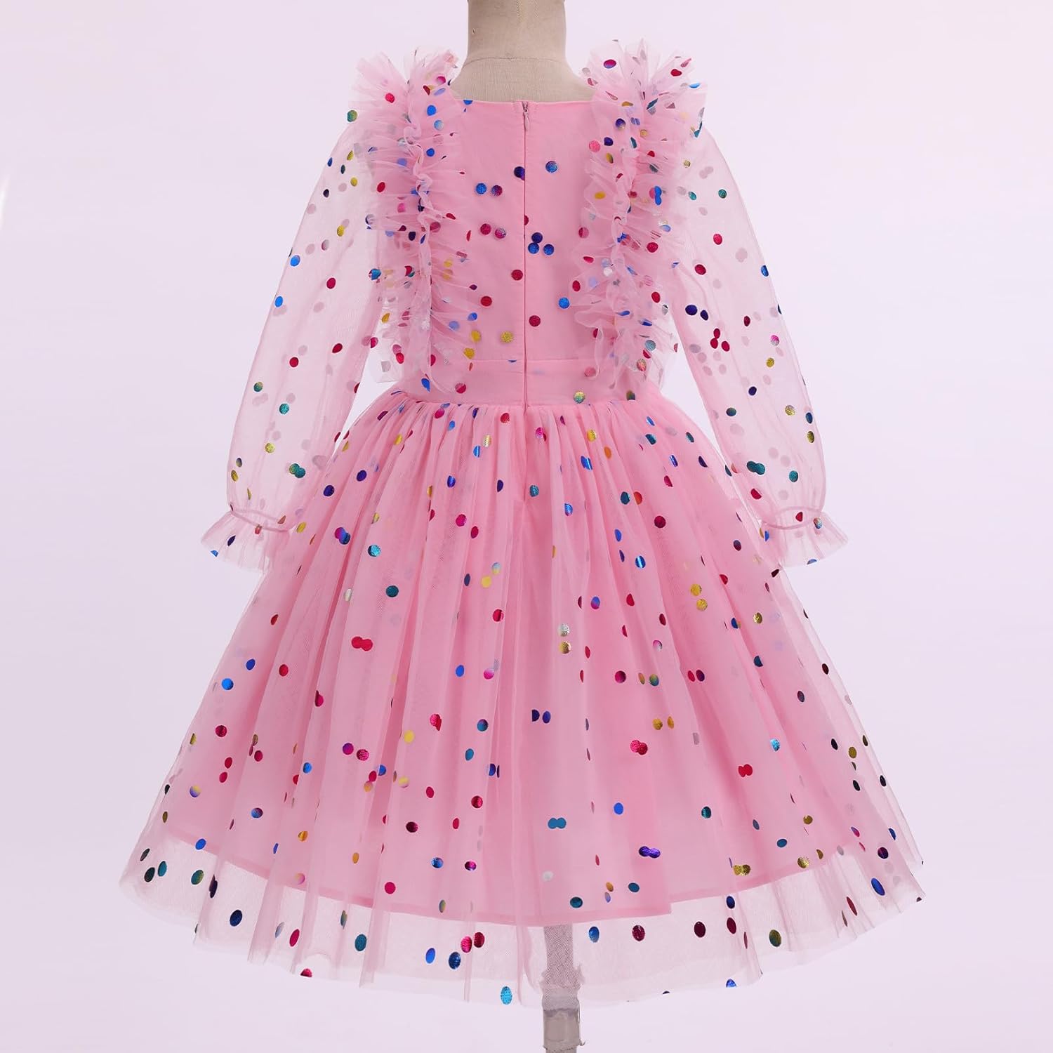 IBTOM CASTLE Flower Girls Long Sleeve Floral Rainbow Confetti Birthday Dress Toddler Pageant Formal Party Tulle Tutu Dresses - Image 4