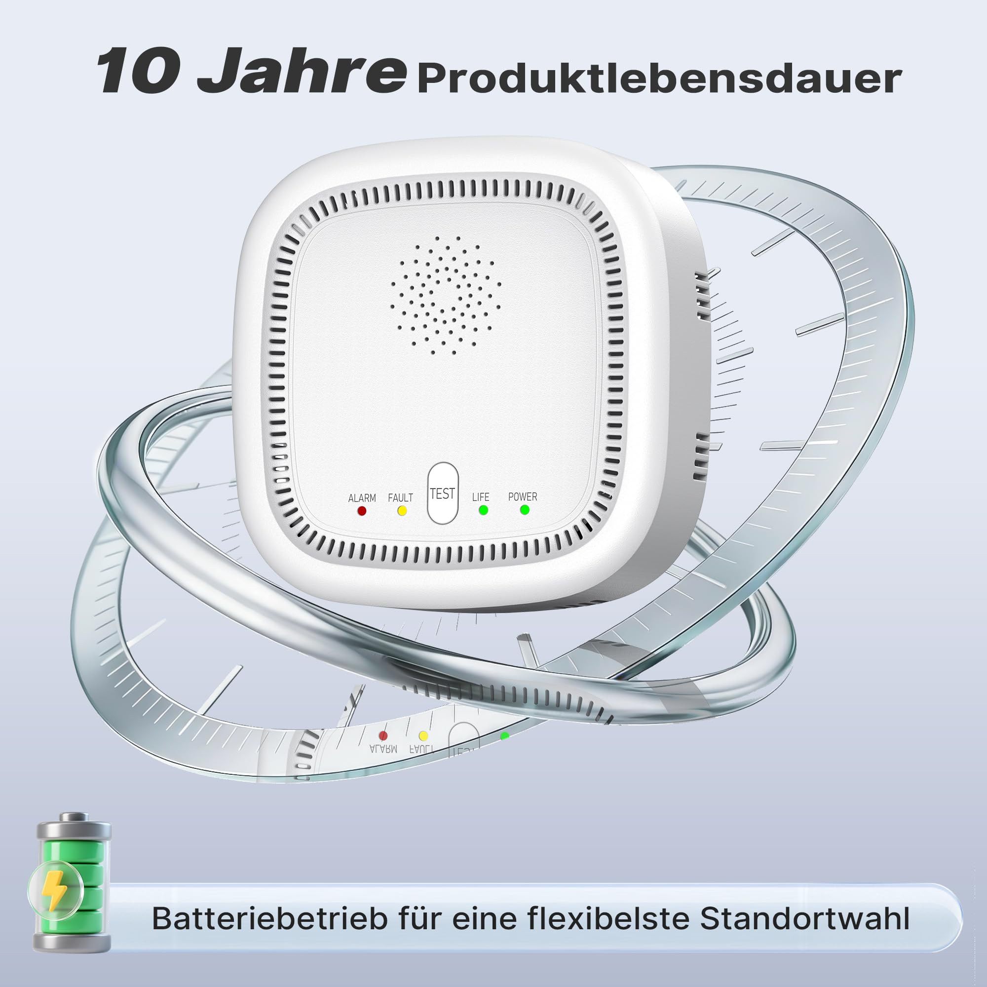 Gasmelder mit 100% Batteriebetrieben, Gaswarner für Haus Wohnmobil, Gaswarner für Erdgas LPG Methan Propan, Mit Akustischem Optischem Alarm (Batterien Nicht Enthalten)