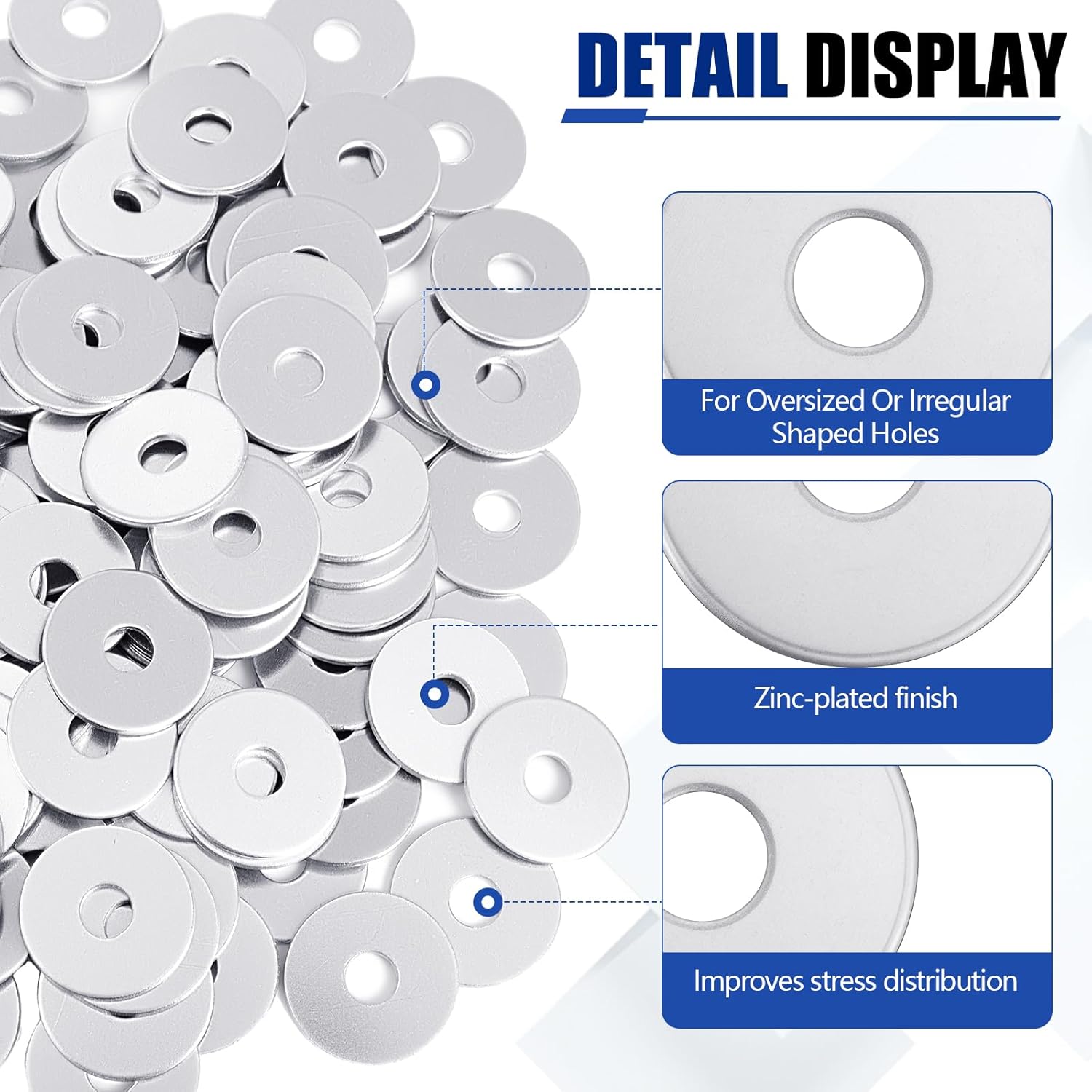 Yaocom 200 Pieces Zinc 5/16" x 1-1/4" Fender Washers Thickness 2mm Fender Washers for Wood and Wet Environment