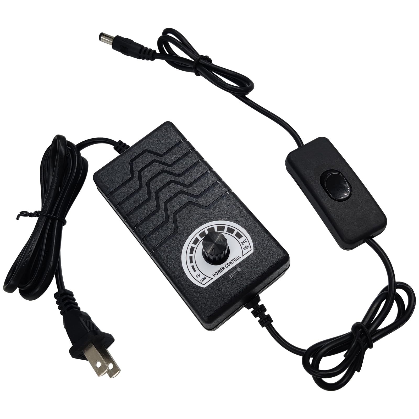 JQDML AC to DC Adjustable Power Supply AC 100-240V to DC 1-24V 2A Power Adapter Speed Controller with Switch Button