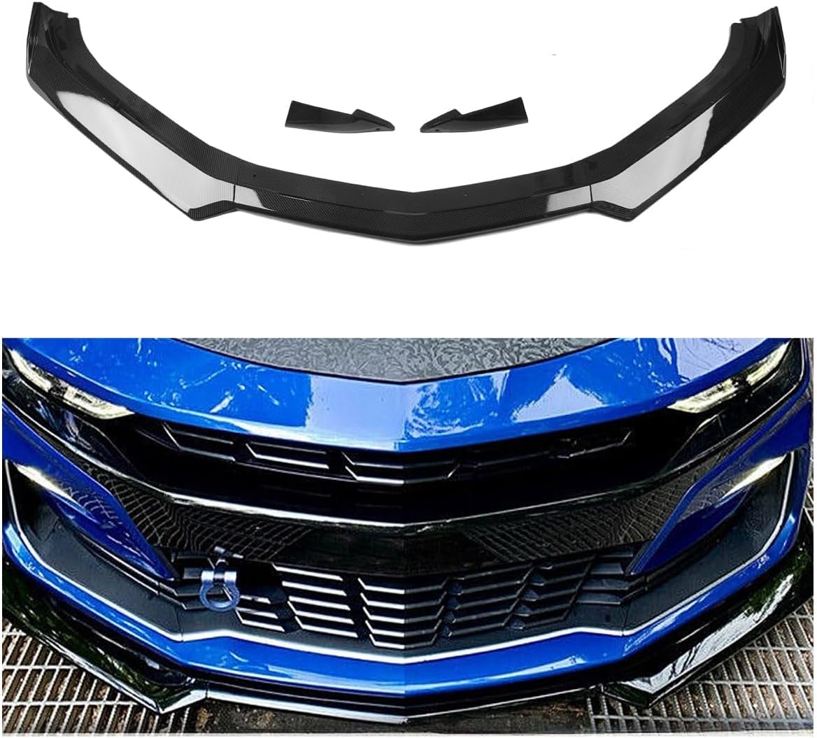 Car Front Spoiler Lip Splitter for Chevrolet Camaro 2016-2024 Glossy Black Carbon Fiber Look