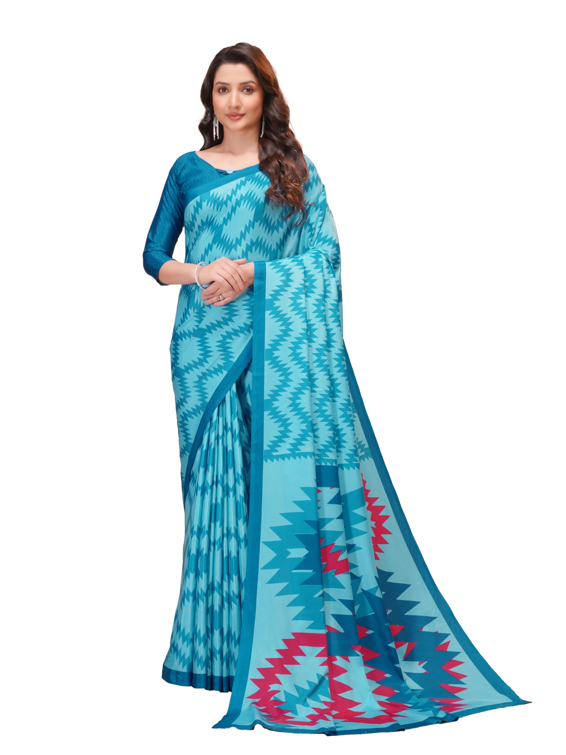 garden vareli Geometric Print Crepe Saree With Unstiched Blouse Piece-picture-22
