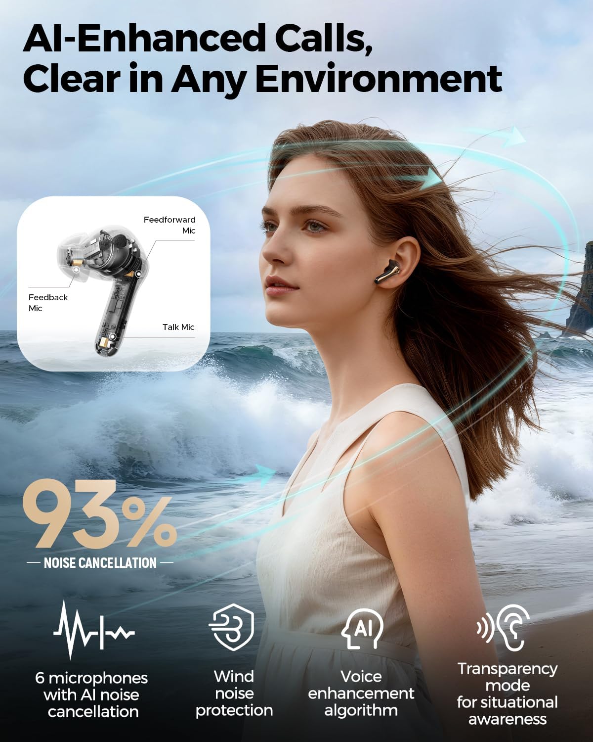 SoundPEATS Air5 Pro+ MEMS Speaker Earbuds, Hybrid Driver Earbuds with 10mm Composite Diaphragm Speaker, aptX Lossless & Hi-Res, AI Adaptive ANC & 6 Mic, LE Audio LC3, Bluetooth 5.4, Weightless Comfort - Image 7