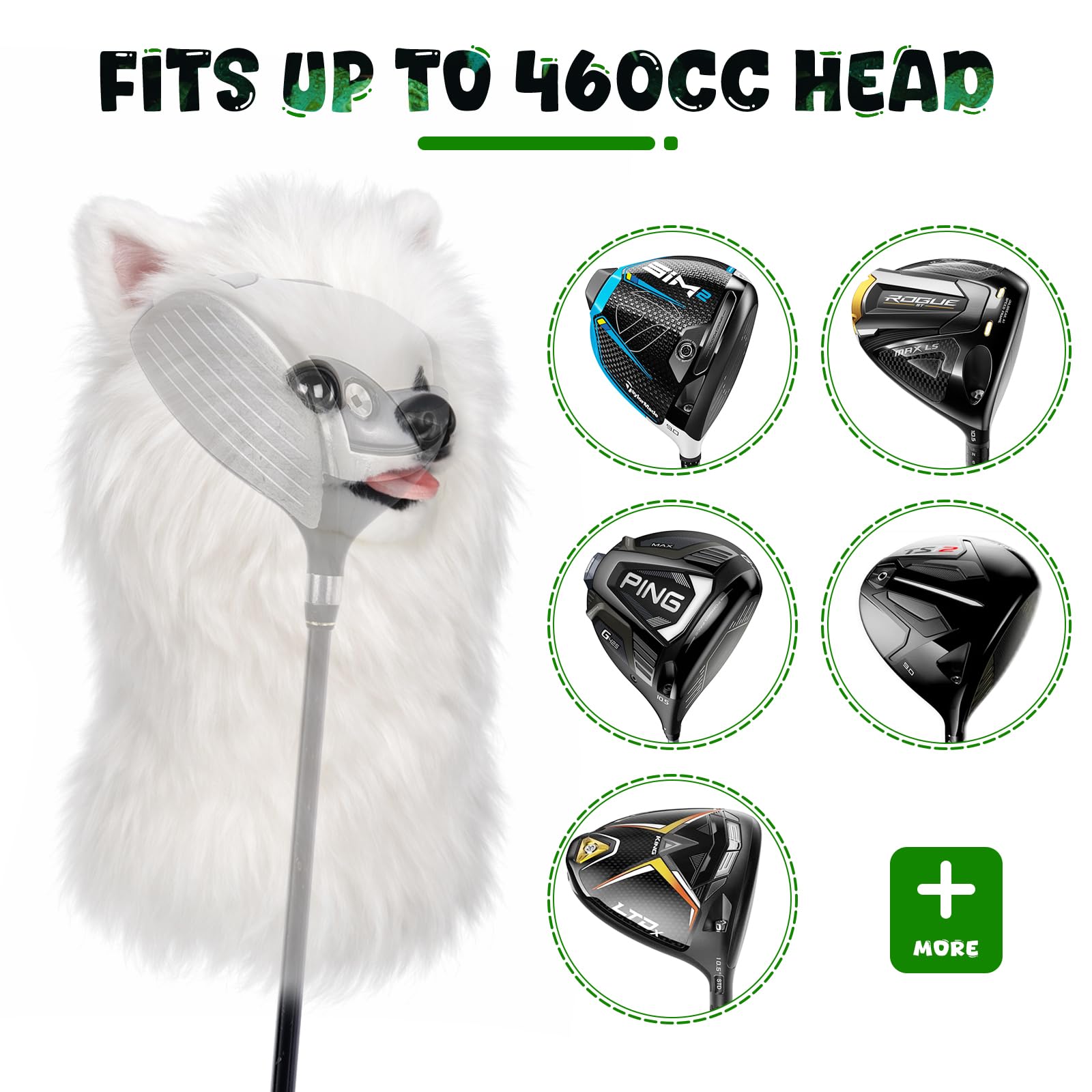 Craftsman Golf Funda realista para palo de golf de perro Pomerania blanco para maderas y conductor