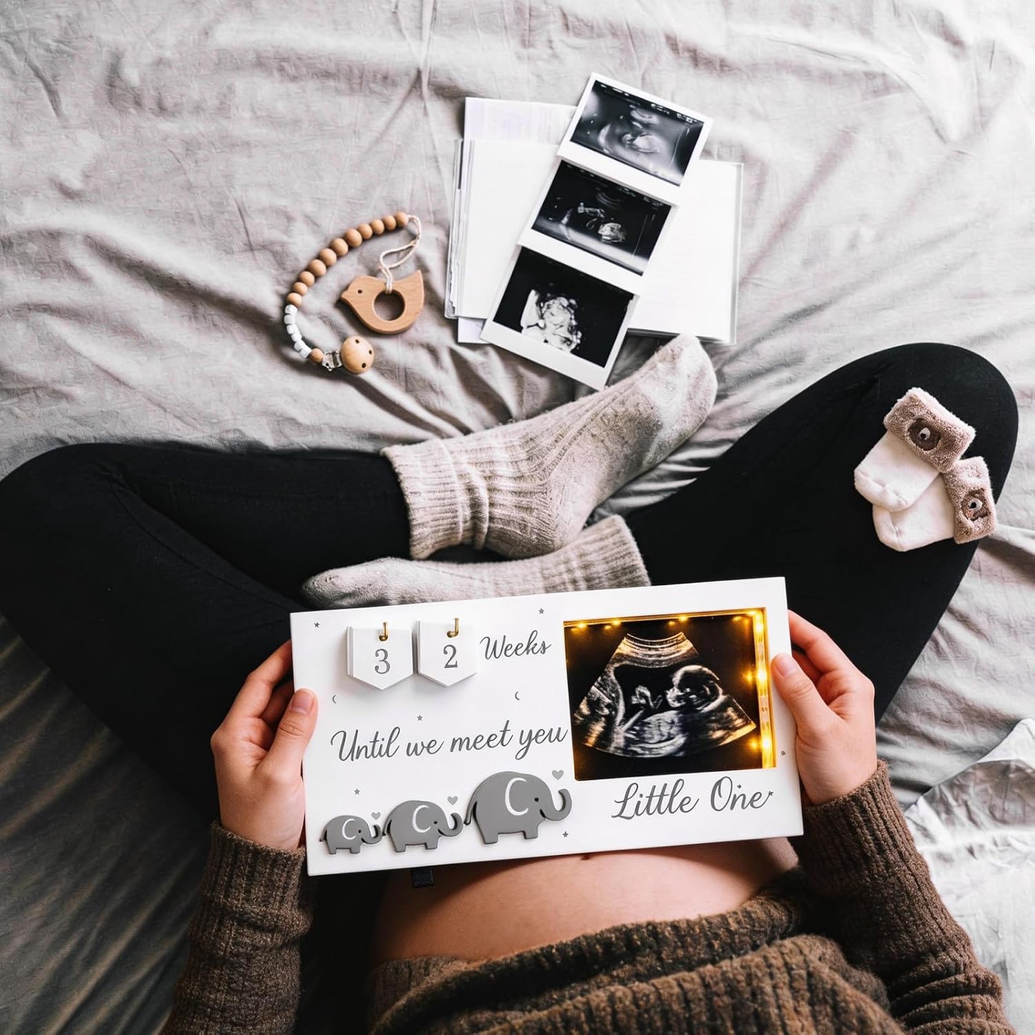 Lewtemi Baby Sonogram Picture Frame LED Illuminated Ultrasound Photo Frame with Baby Countdown Weeks for Pregnancy Announcements Expecting Parents to Be Unique Gifts Gender Reveal for New Moms Daddy