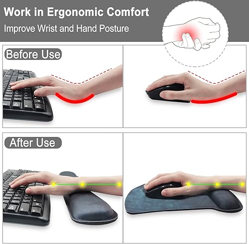 Miniatura 8 de Alfombrilla ergonómica para mouse y reposamuñecas para teclado, soporte de muñeca con base de goma antideslizante + posavasos para computadora de