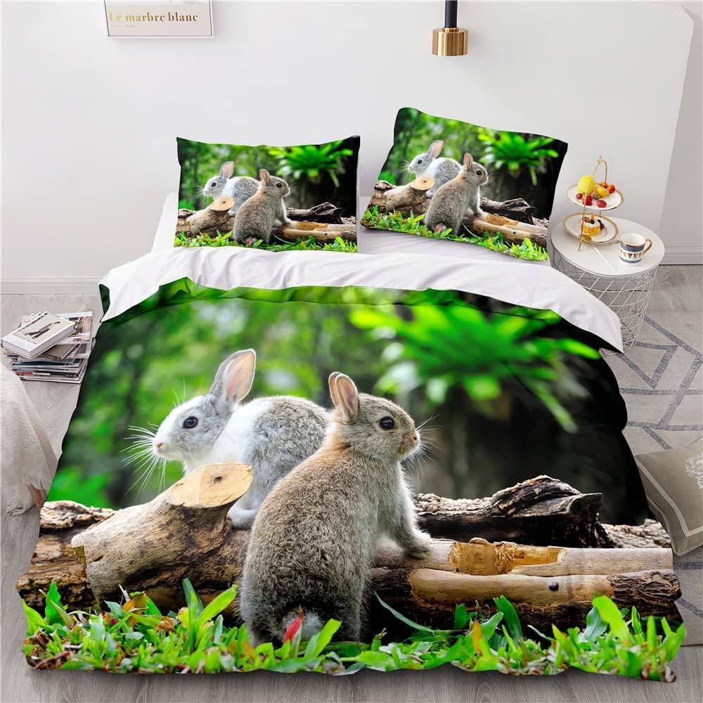 Funda Nordica Cama 90 Infantiles Conejo Gris Edredón Cama 90 para Niñas Niños con Cremallera Suave Transpirable Microfibra Fundas Nordicas 150x220 cm + 2 Fundas Almohada 50x80 cm
