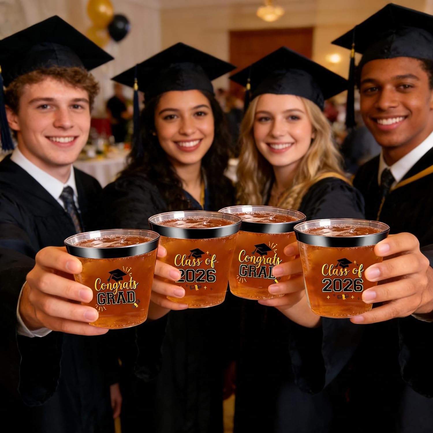 Graduation Cups 2026 Plastic Cups Disposable 9 Oz, 100 PCS Class of 2026 Decoration Cups Black and Gold Congrats Grad Party Cups, Elegant Drinkware for Grad Festivities Graduation Party Favors