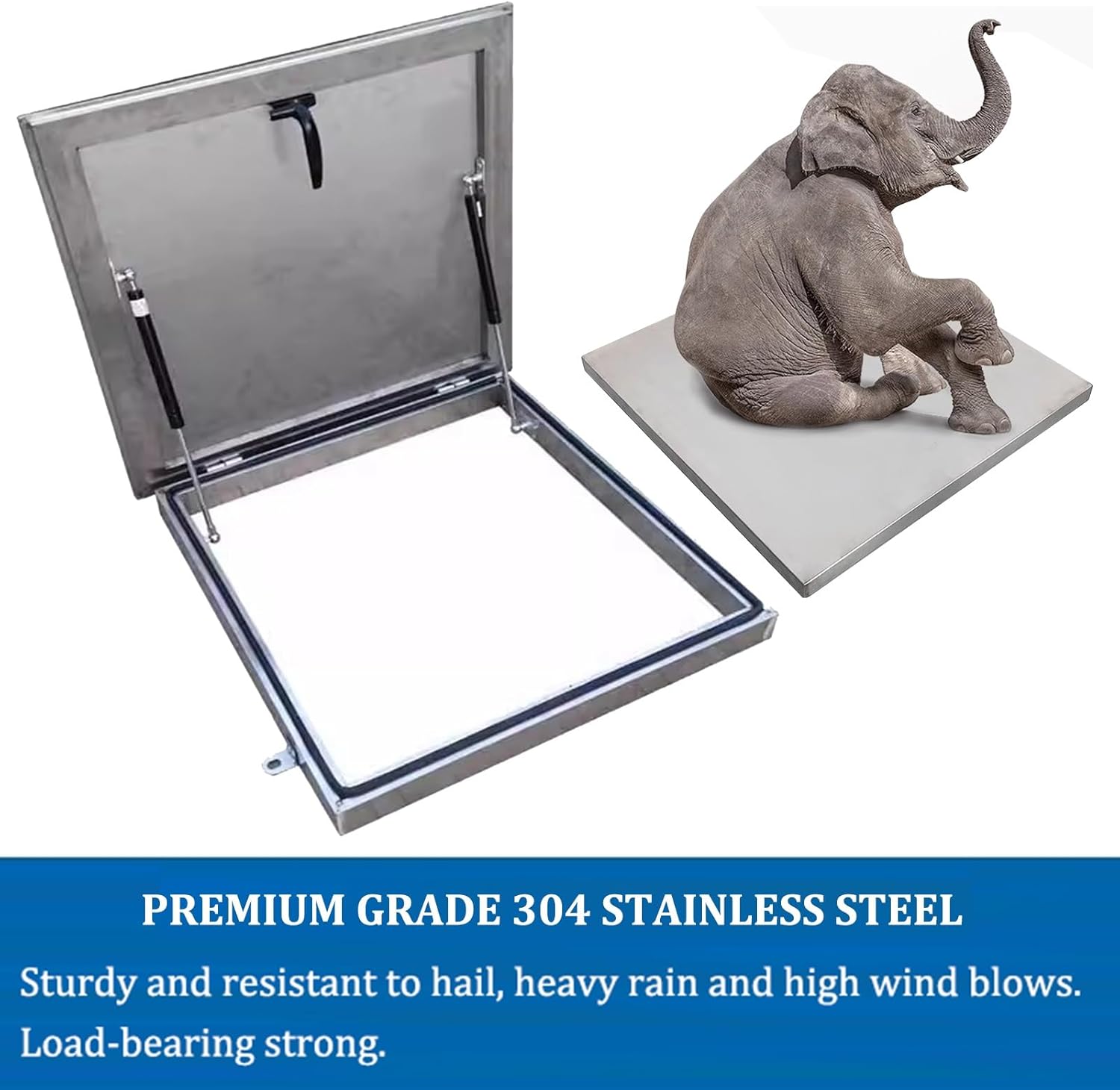 Galvanized Steel Roof Hatch Maintenance Hatch Cover Theft Door Loft Access Egress Window Manhole Covers,Roof Access Hatch with Support Rods and Handle, 304 Stainless Steel for Basement, Well