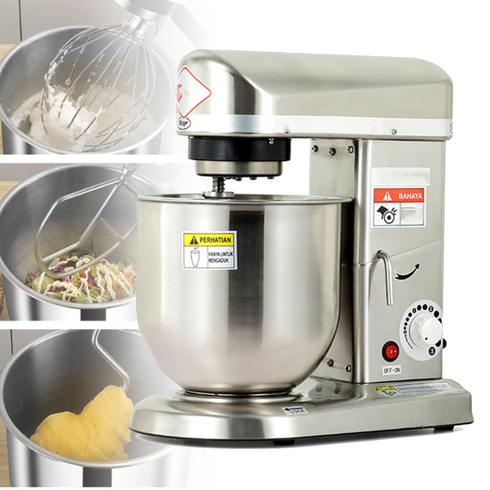 Cashwise Commercial Stand Mixer 350W/500W Electric Dough Blender with Stainless Steel Bowl Dough Hook Flat Beater Whisk, 3 In 1 Multifunctional (Stainlesssteel 10L)