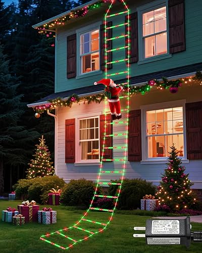 Miniatura 11 de 338 luces LED de Navidad para interiores y exteriores, 10 pies, luces decorativas de escalera de Navidad con Papá Noel, 8 modos de luz impermeable