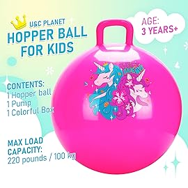 U&C Planet Hopper Ball 18 inches Bouncy Ball with Handle for Kids Age 3-6 Hoppity Hop Sit and Bounce Jumping Hopping Toy with Pump and Gift Box Great Gift for Birthday Christmas, Pink