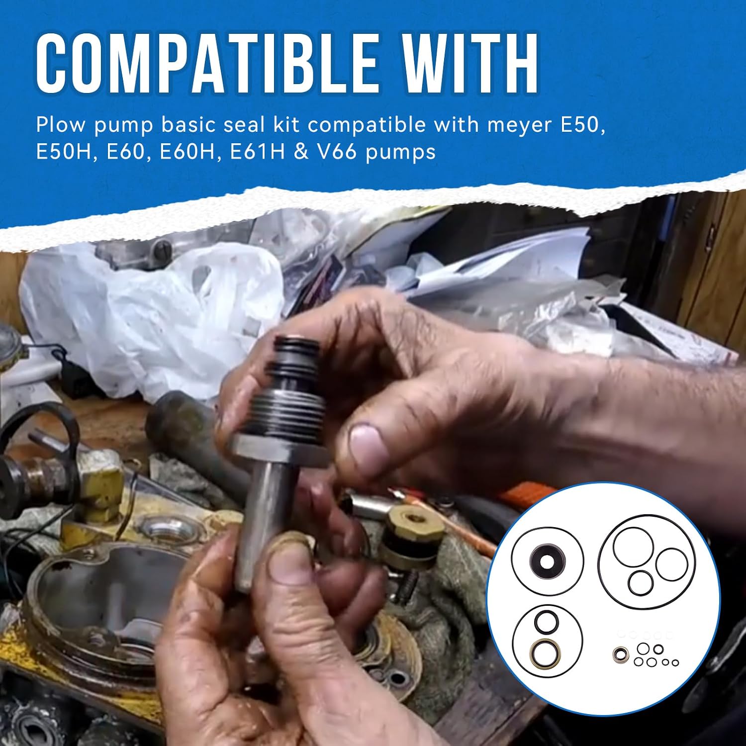 15707 Plow Pump Basic Seal Kit Compatible with Meyer E50, E50H, E60, E60H, E61H & V66 Snowplow Pump, Replaces 1306220, SNP6107