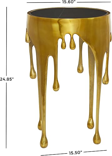 Miniatura 3 de Deco 79 Mesa de acento de goteo de fusión abstracta de metal de aluminio con diseño fundido y parte superior de vidrio sombreado, 16 pies x 16 pies