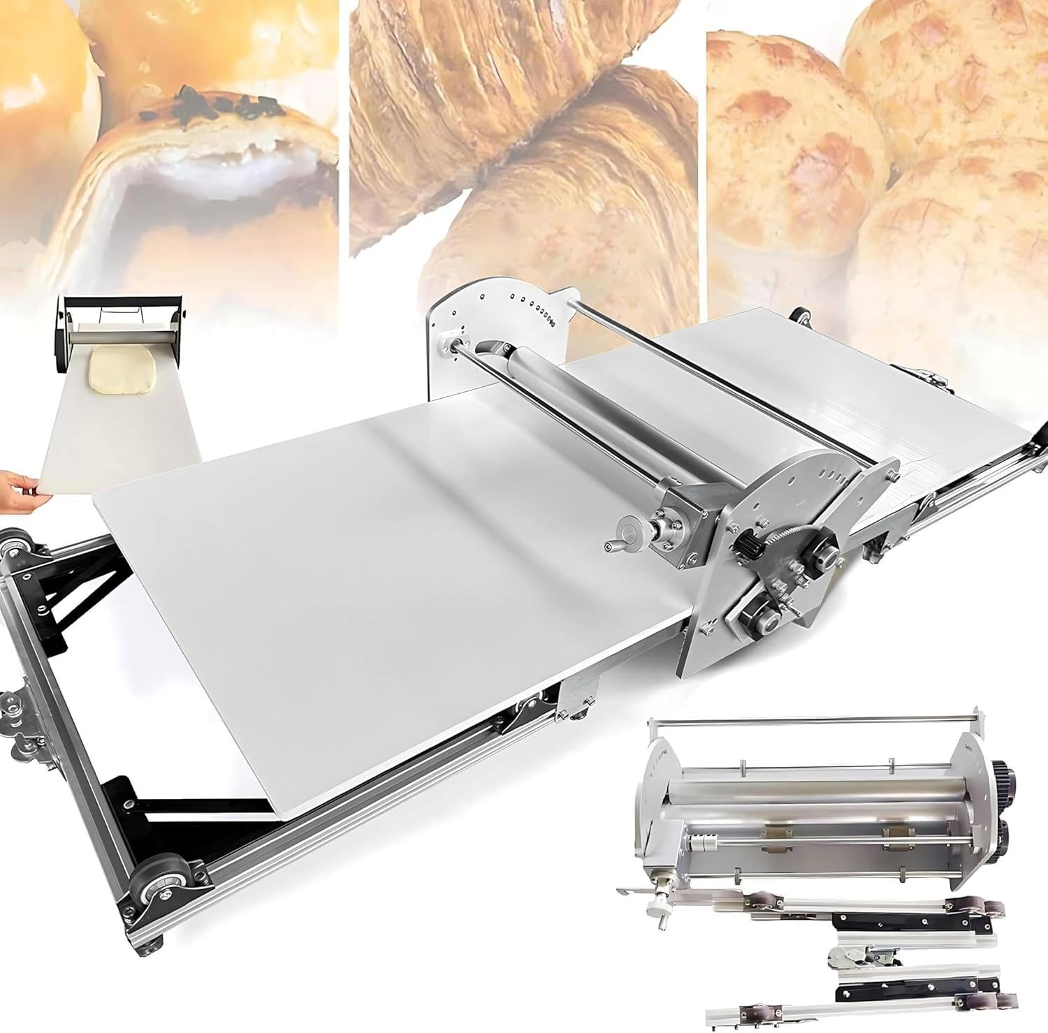 Laminadora De Masa Eléctrica Profesional para Repostería Casera, Laminadora De Hojaldre con Grosor Ajustable De 2 a 30 Mm, Rodillo De Masa Manual con Tabla De Laminado De 1000 X 450 Mm