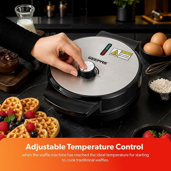 GEEPAS Waffle Maker 5 Slice Heart Non-Stick Belgian Waffle Machine 1000W