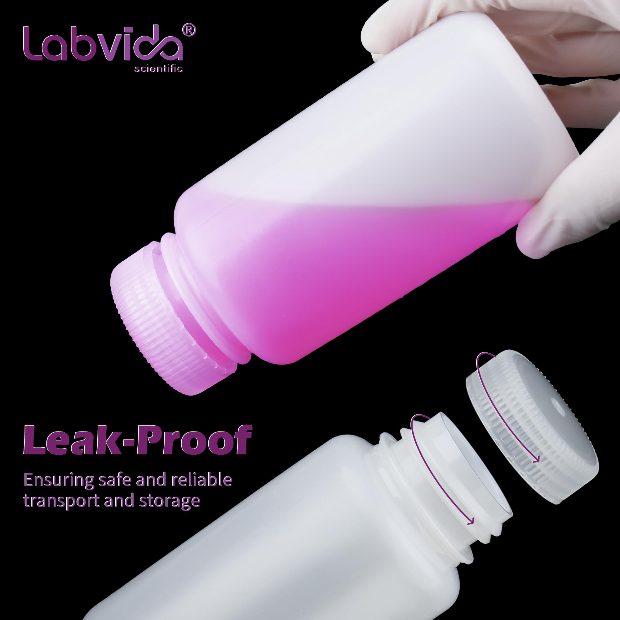 LVAN004 - Botella redonda de plástico para reactivos de polietileno de alta densidad de boca ancha, 2 unidades de 1000 ml, contenedor de almacenamiento de sellado de muestras para