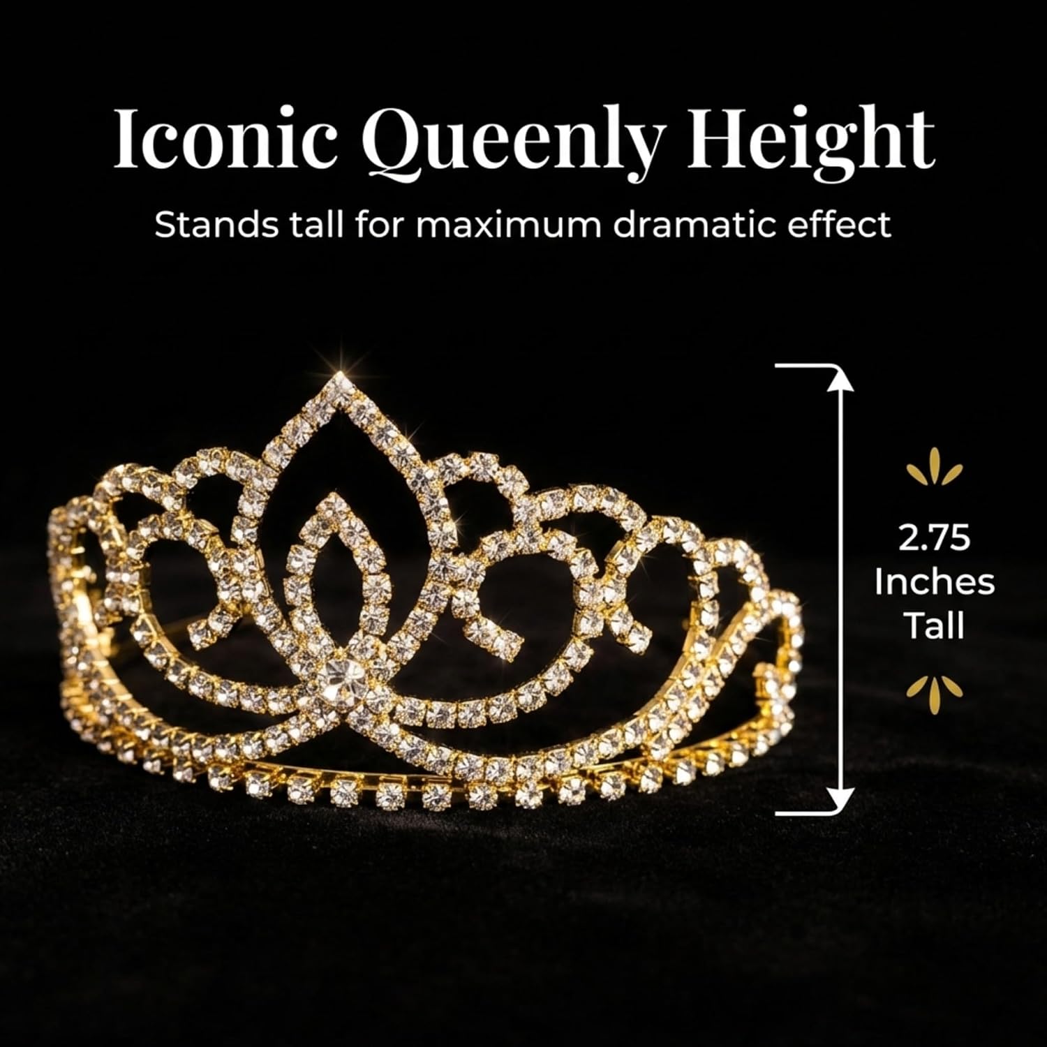 Anderson's Gold Sasha Rhinestone Tiara, 2 3/4" Gold Crown for Women, Sparkling Clear Crystal Bridal Headpiece for Weddings, Prom, Homecoming, Winter Formal & Special Events