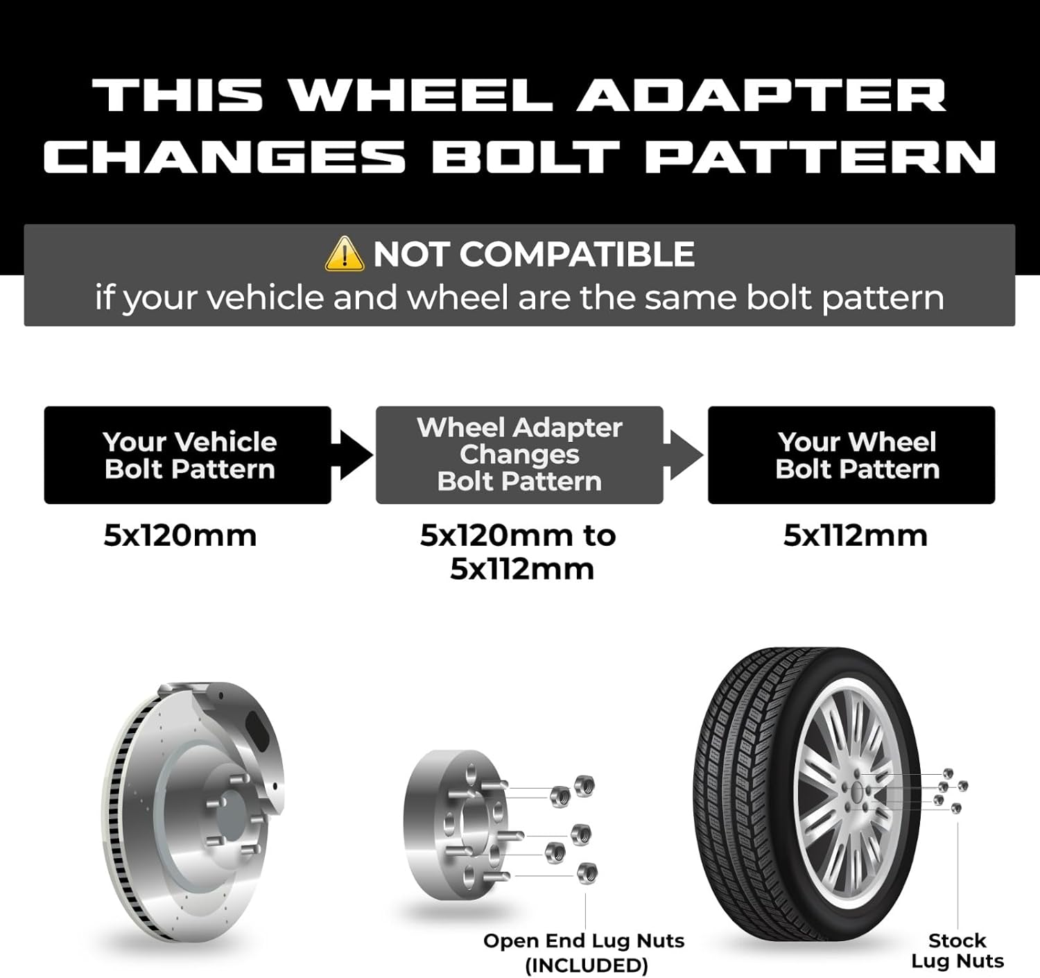 EZAccessory 2 Billet Wheel Adapters 5x120 to 5x112 | Fits Chevy Camaro 2010+ Corvette 2020+ & Mount Wheels from Charger 2005+ | 1" Thick