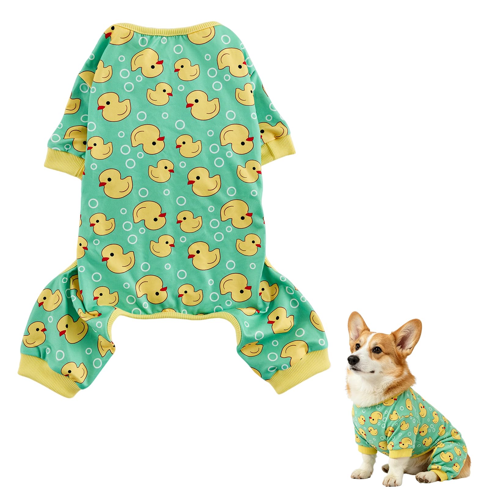 Dog Pyjamas dog clothes Cute Dog Onesie Pajamas Yellow Duck Pattern Onesie Pet pjs Clothes for Small Medium Dogs Chihuahuas Corgi Yorkshire French Bulldogs etc, Fits 18-22 Lbs (XXL)