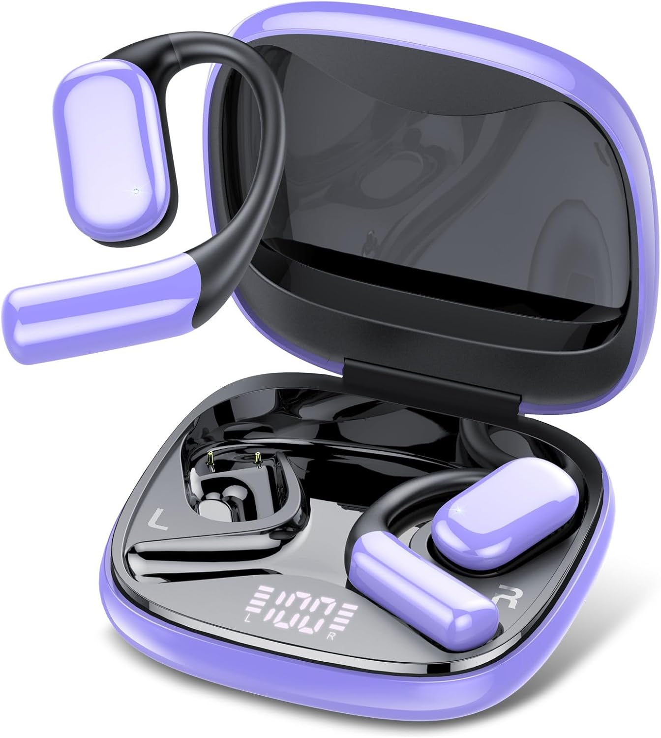 Open Ear Headphones, True Wireless Earbuds, Punchy Bass, Clear Calls, 42H Playtime, Bluetooth 5.4 Earbuds, IP5 Water Resistant, Secure Earhooks for Driving(Lilac)