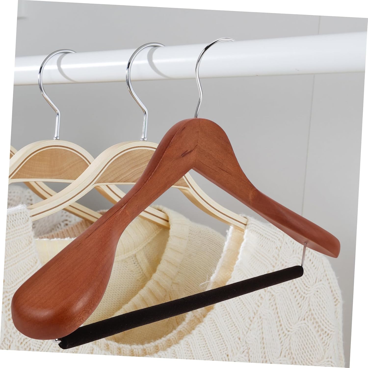 Wide Shoulder Wooden Hangers for Women Solid Wood Suit Hangers Pants Bar Heavy Duty Coat Rack for Jackets Suits and Coats Organization