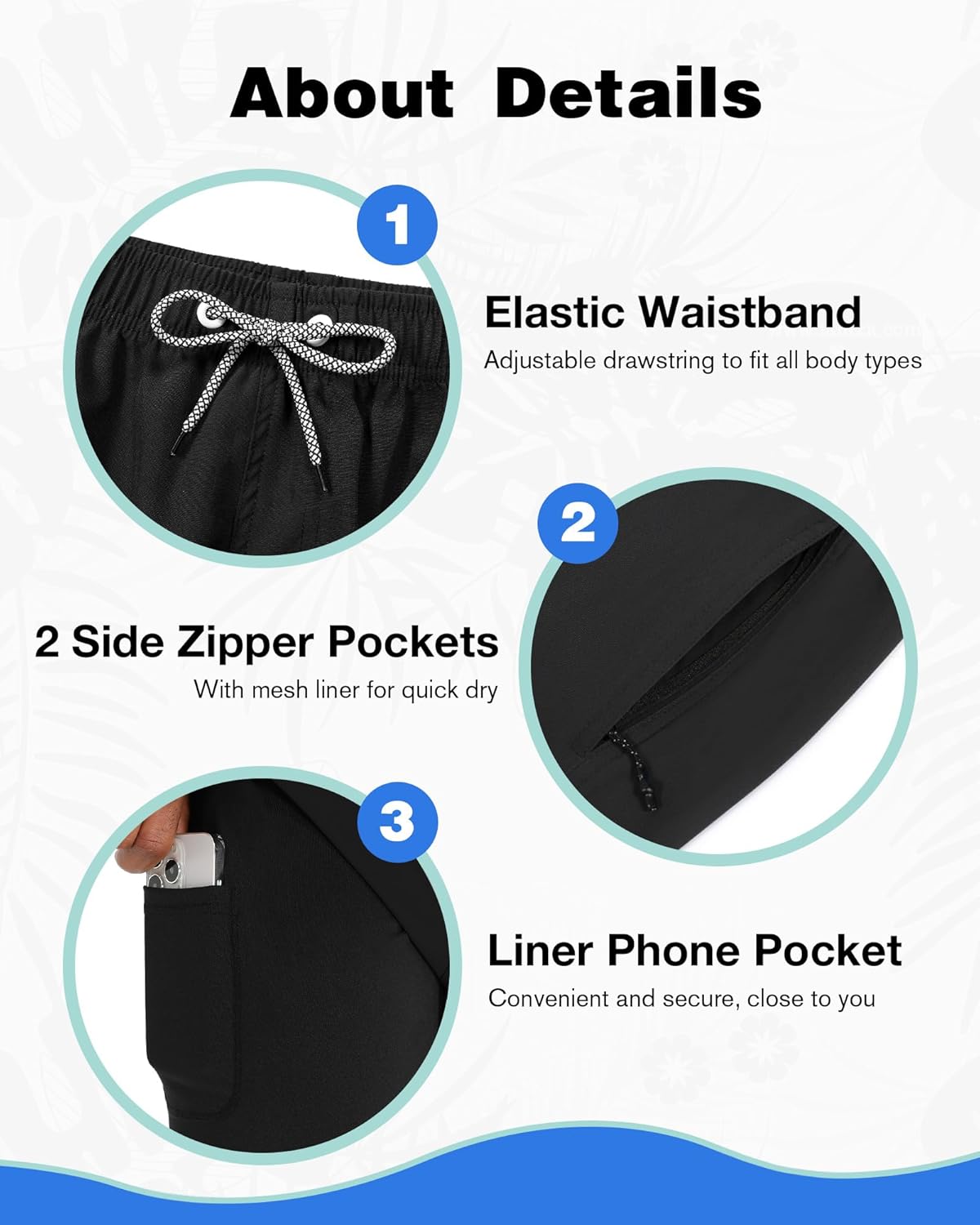 zeetoo Mens Swim Trunks with Compression Liner 5.5" Quick Dry Swim Shorts with Zipper Pockets Bathing Suit - Image 3