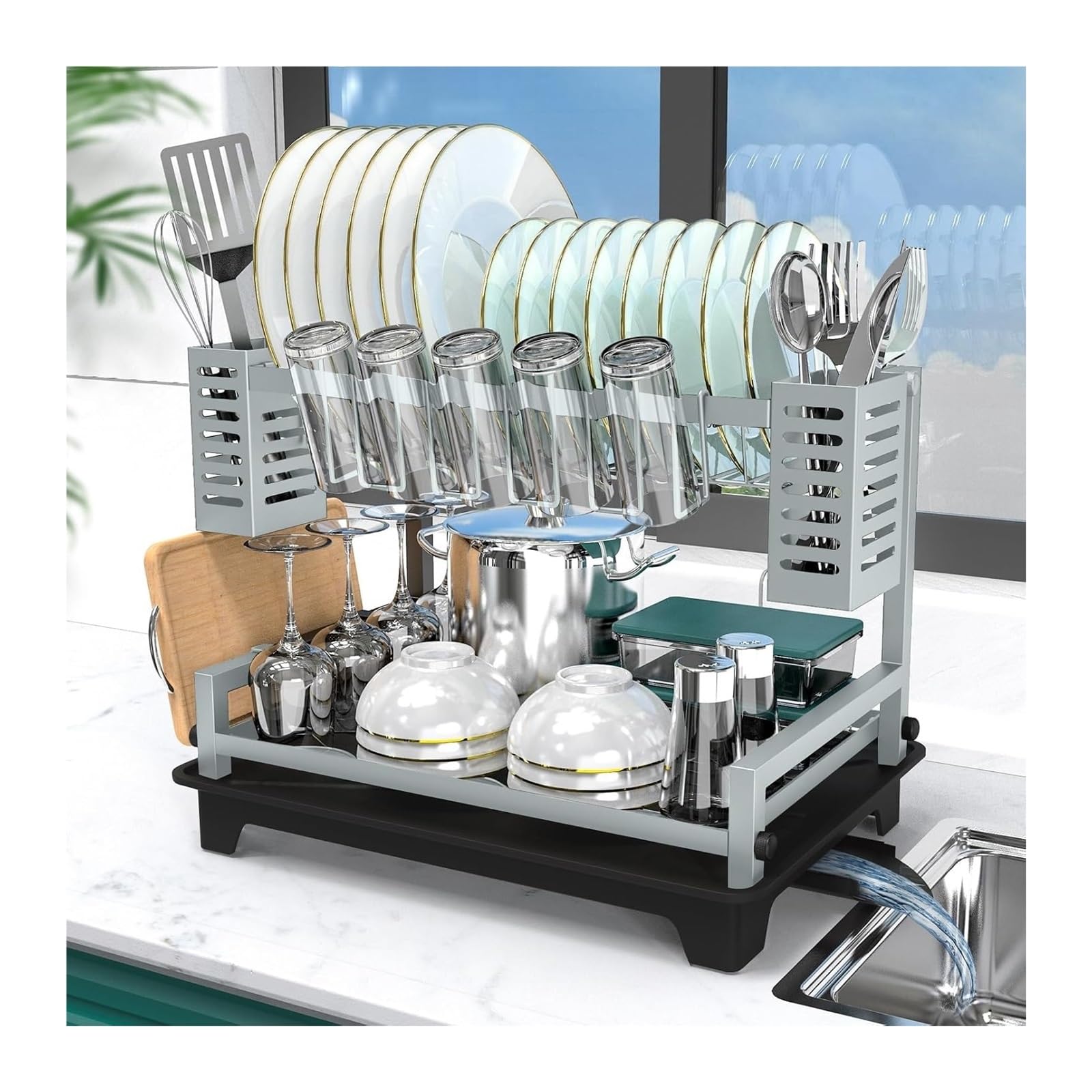 TVANTRUXIS Stainless Steel Dish Drying Rack with Drainboard