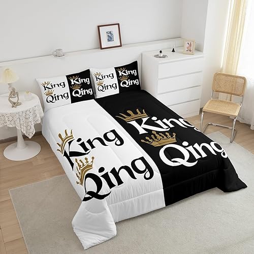 Miniatura 3 de Erosebridal Juego de edredón de corona King y Queen, juego de ropa de cama para parejas adultos, mujeres y hombres, juegos de edredón para boda, San