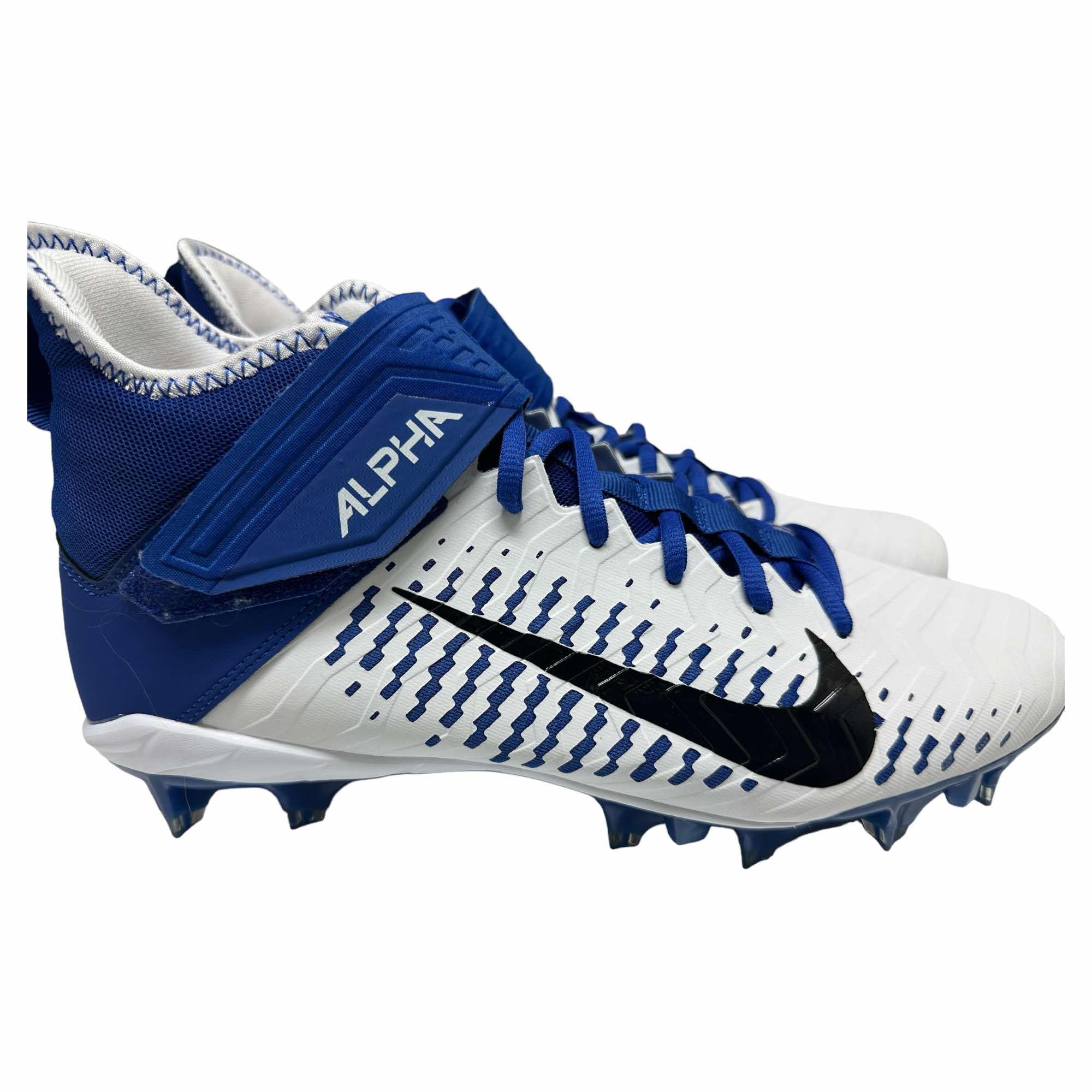Nike Men's Alpha Menace Pro2 Mid Football Cleats Shoes #BV3945-101 White/Royal Blue/Black - Size Men's 10.5