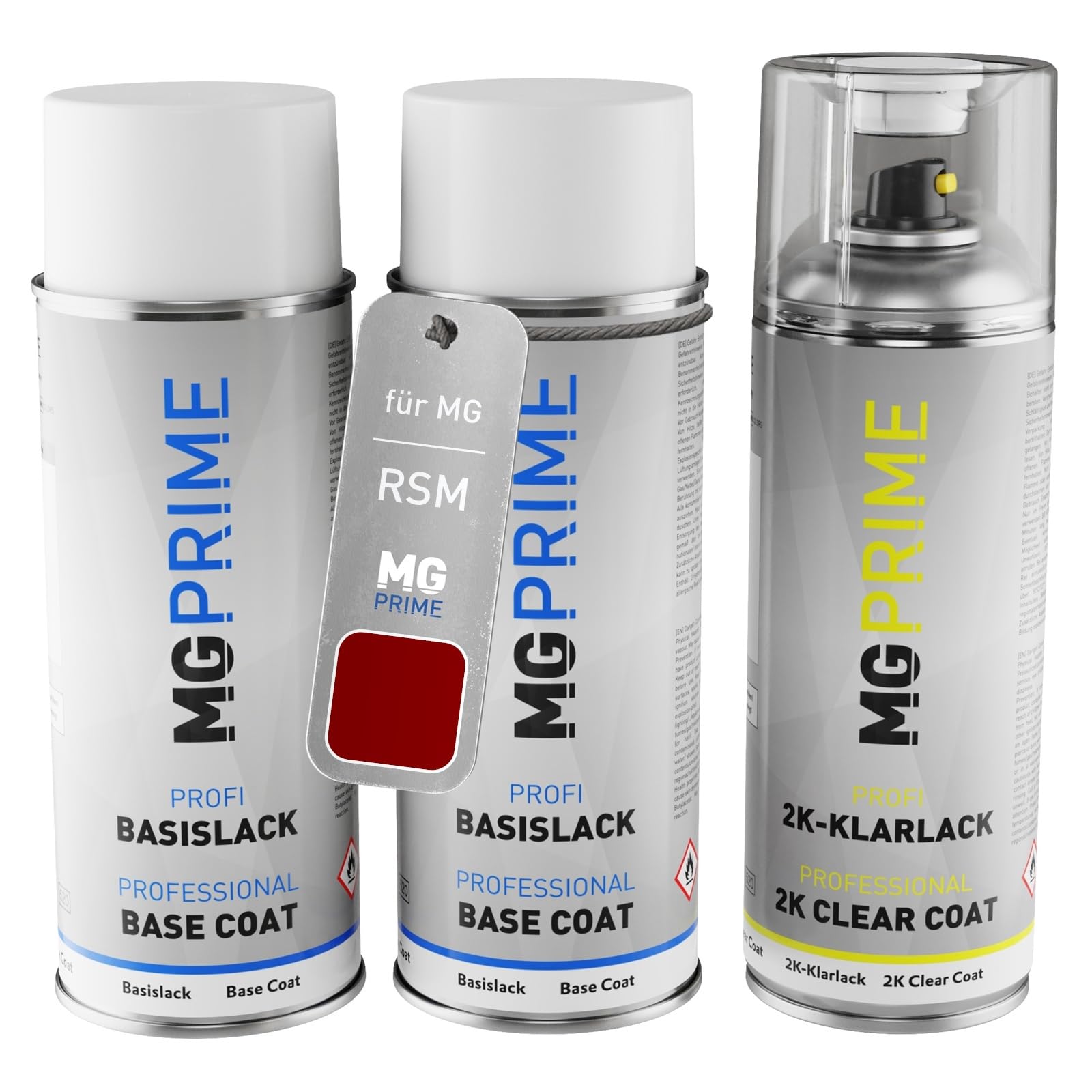 MG PRIME Vernice per auto Bombolette per MG RSM Ju Bian Hong Metallic +2K | Kit vernice di fondo + base + trasparente 2K, bombolette spray 400ml