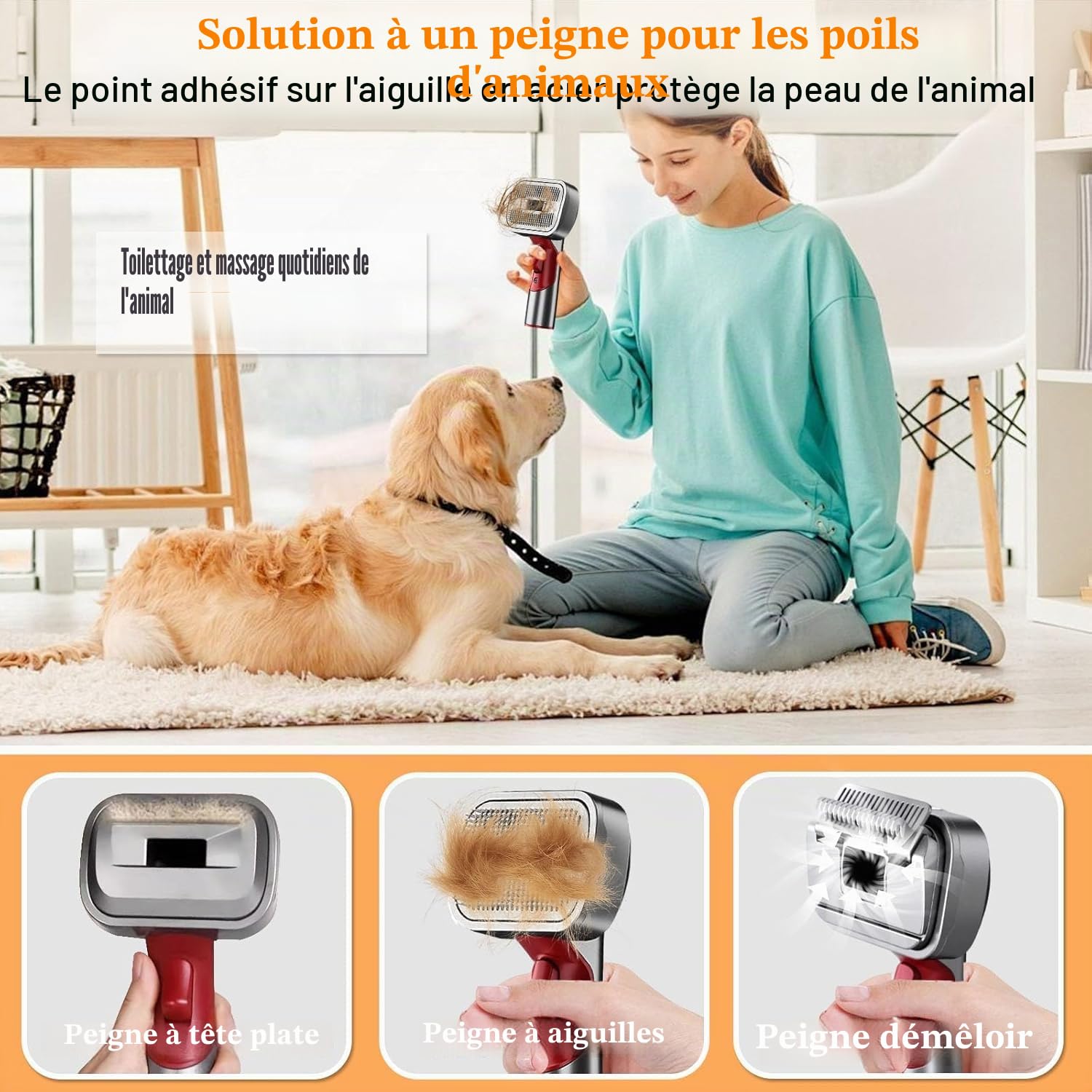 Brosse Toilettage Animaux Compatible Dyson V7 V8 V10 V11 V15 Gen5 | Toilettage 3 en 1 avec aspiration directe des poils pour un brossage propre et sans désordre