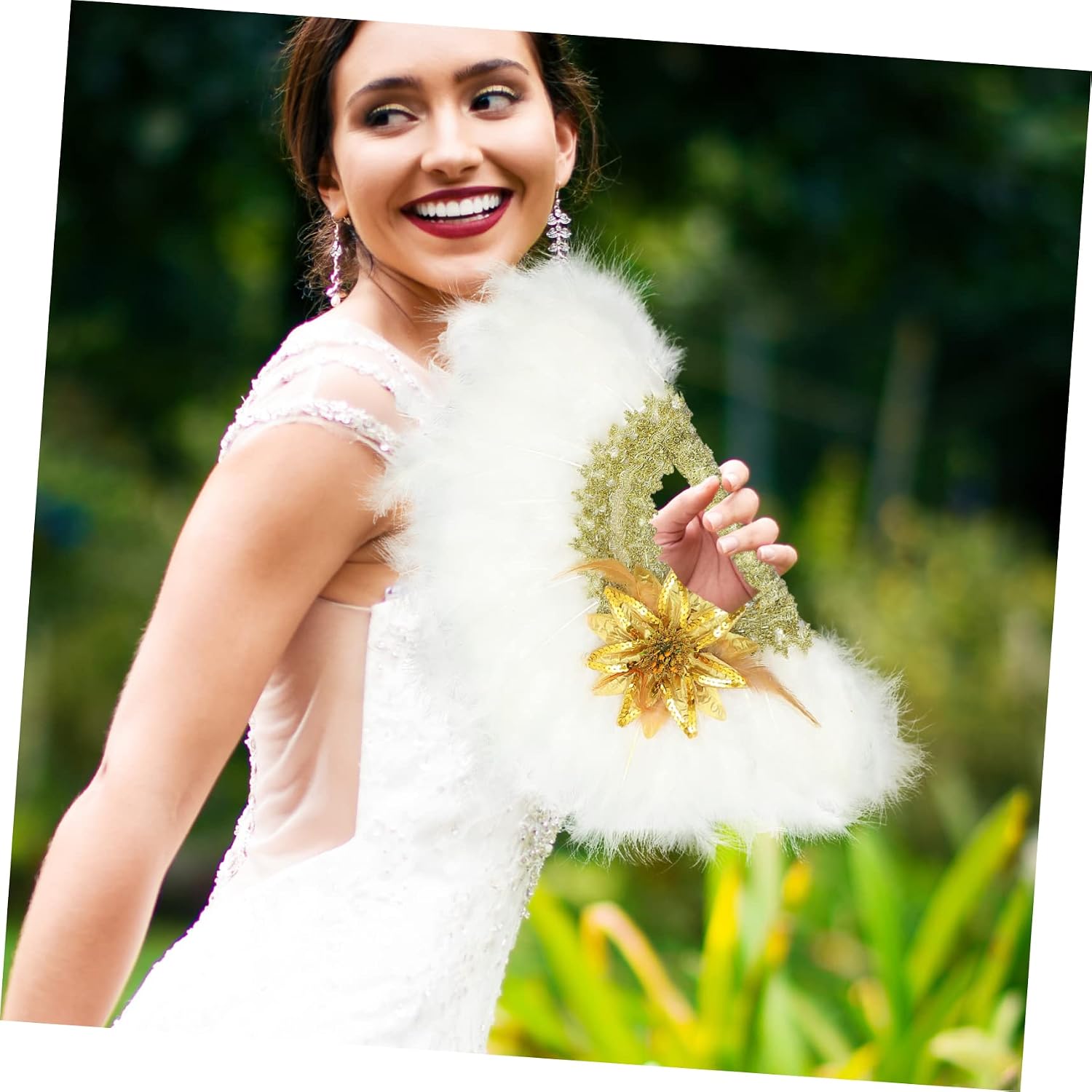 PRETYZOOM Unique Wedding Bridal Plume Fan Hand Fan for Women Stage Show African Style