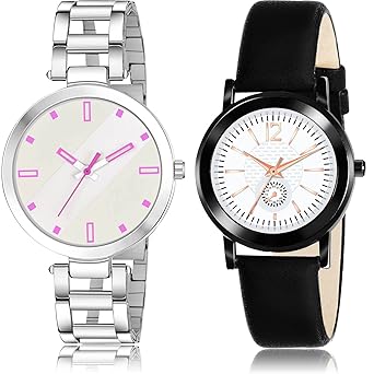 TIMENTER Party Wedding Simple Casual Chain and Simple Casual Analog White Color Dial Girls Watch - GM238-GW9 (Pack of 2)