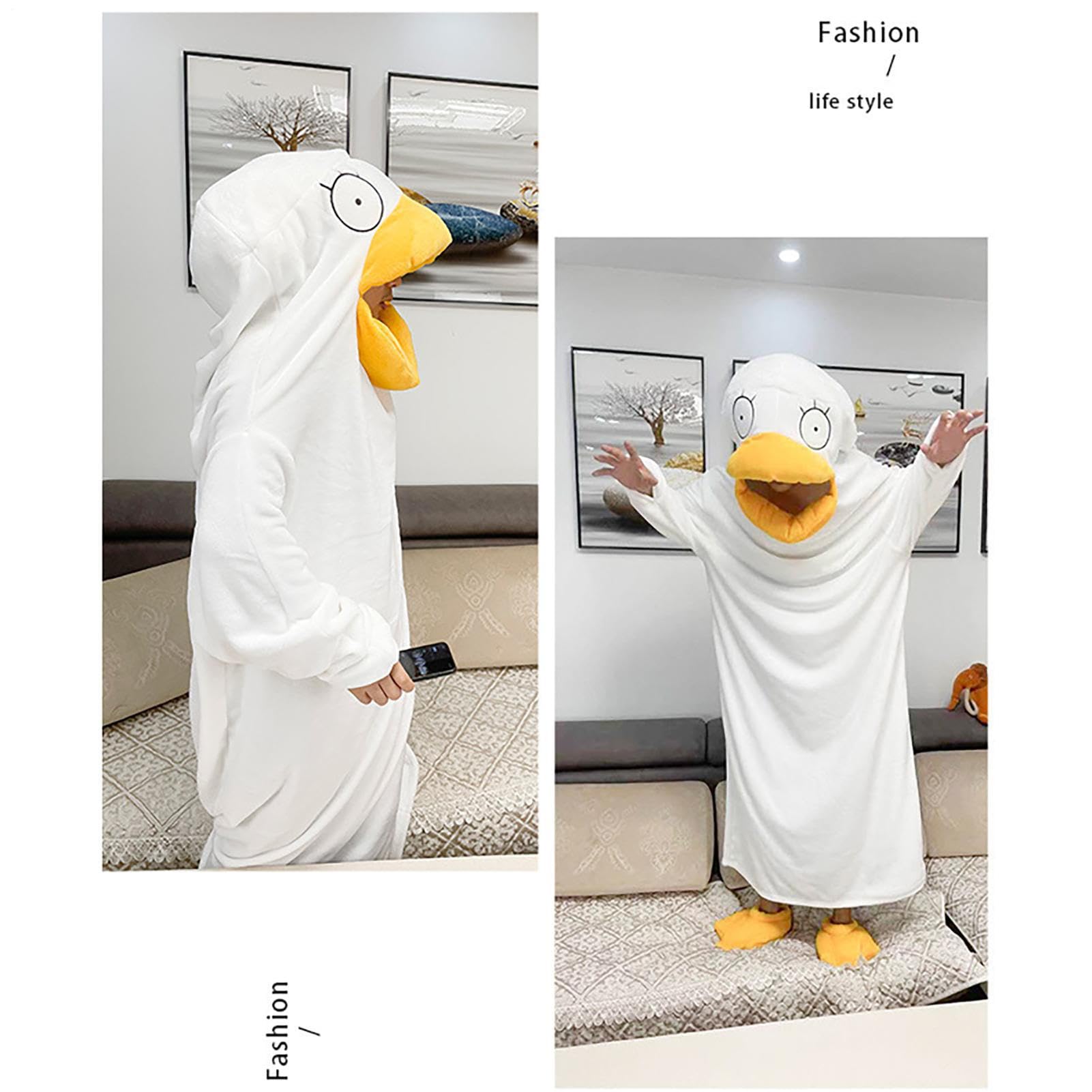 Generisch Divertente pigiama intero con scarpe – Pigiama in flanella per uomo e donna – dolce costume di animali d'anatra – morbido set di biancheria da notte per Halloween, carnevale e feste