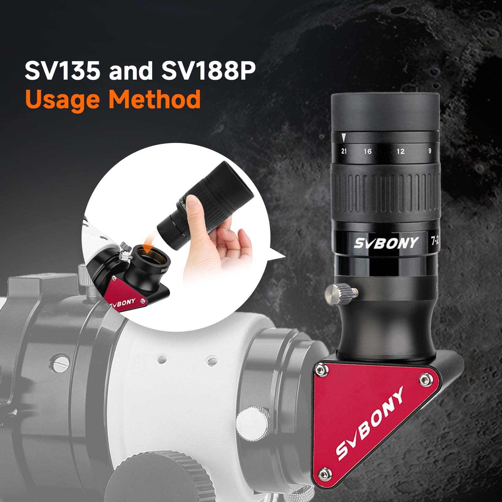 SVBONY SV135 Oculaire Zoom avec Miroir diélectrique SV188P Diagonal, 3,25 cm, Zoom 7 à 21 mm, 6 éléments 4 Groupes Télescope Accessoires pour télescopes astronomiques visuels