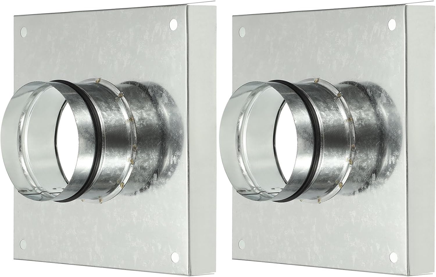 YOKIVE 2 Pcs Duct Connector Flange, Galvanized Steel Air Ducting Mounting Plate with Rubber Gasket, Great for Heating Cooling Ventilation HVAC Exhaust Fan System(4 Inch, Silver Tone)