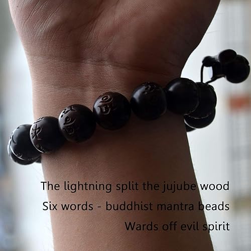 Miniatura 8 de Pulsera de cuentas de madera con diseño de azufaifo de madera de azufaifo grabada con palabras sánscritas, oración mala, Feng Shui, Lucky para