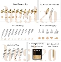 Vista 2 de BESTZO Kit de herramientas de combustión de leña LCD con soldador, kit de herramientas de pirografía con grabado en relieve, tallado, punta