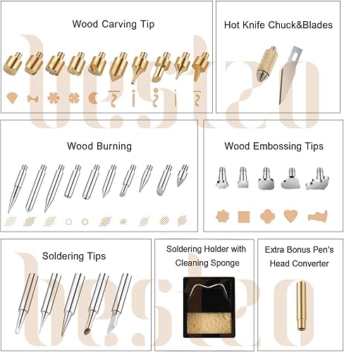 Vista 2 de BESTZO Kit de herramientas de combustión de leña LCD con soldador, kit de herramientas de pirografía con grabado en relieve, tallado, punta de Negro