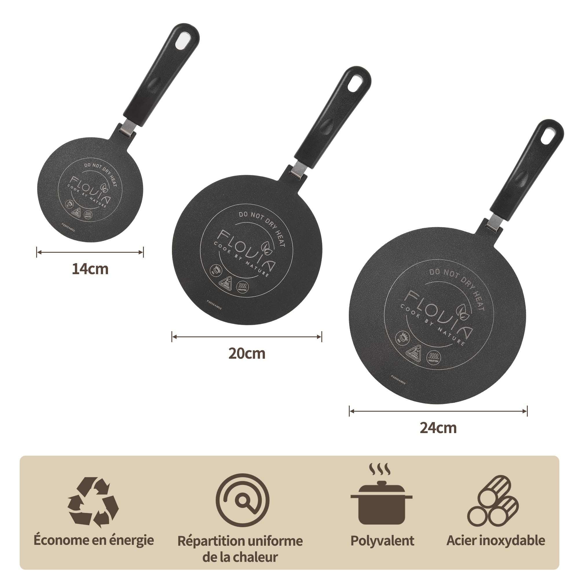 Plaque Adaptateur Induction Ø24cm avec Poignée Amovible, Diffuseur de Chaleur pour Casseroles Non-Inductives, Compatible Induction, Gaz & Électrique. Noir sans Décoloration