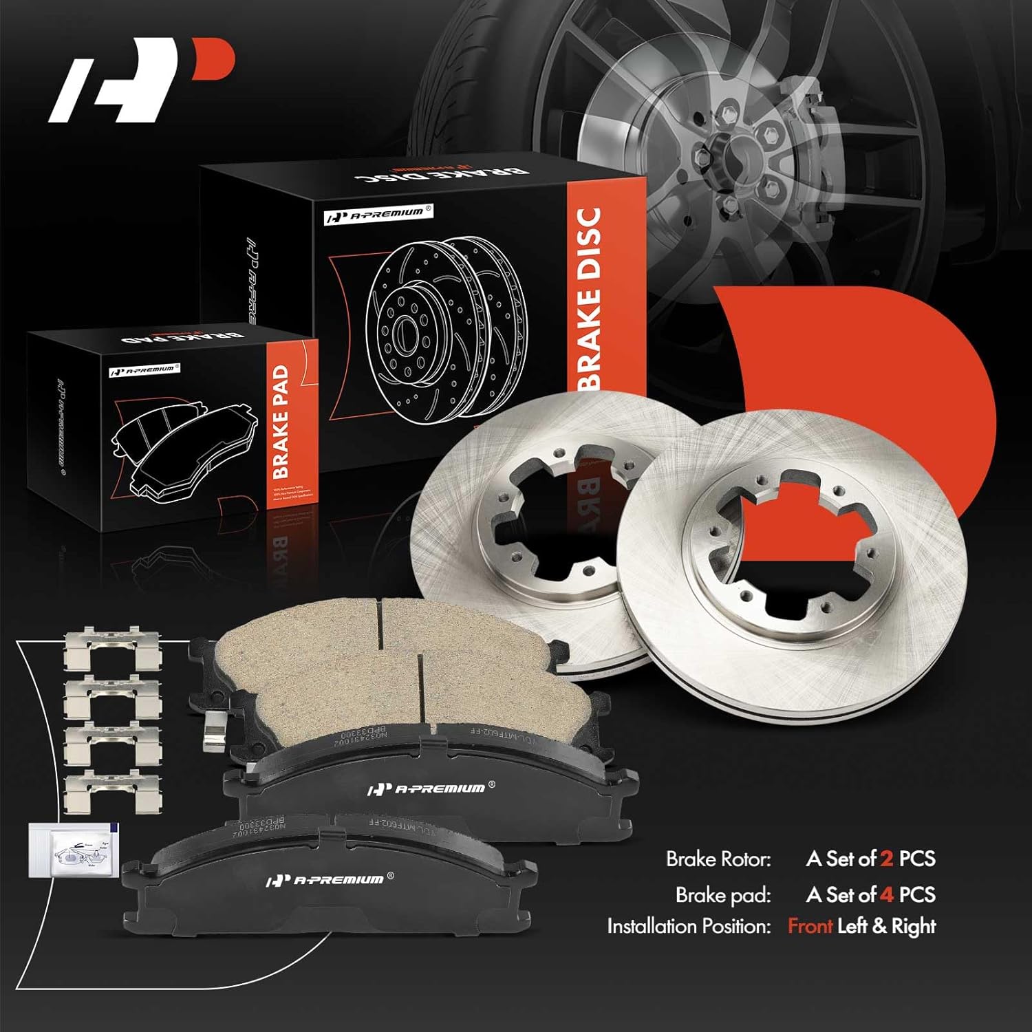 A-Premium 10.89 inch (276.7mm) Front Vented Disc Brake Rotors + Ceramic Pads Kit Compatible with Select Nissan Models - Frontier 1998-2002, Pathfinder 1987-1995, Pickup 1995-1997, D21, 6-PC Set