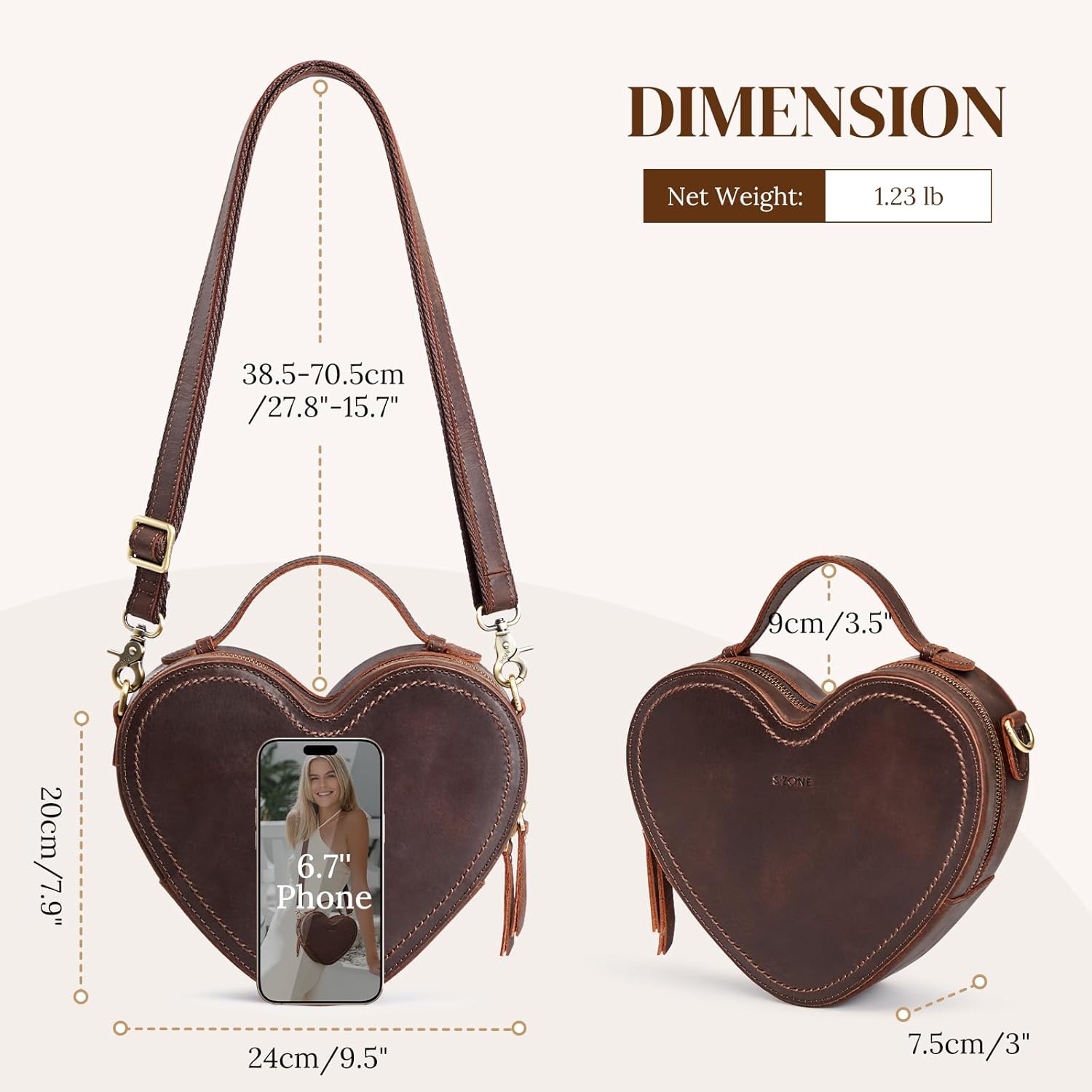 S-ZONE Leather Crossbody Bags for Women Heart Shaped Purse Small Designer Fashion Handbag with Adjustable Strap - Image 3