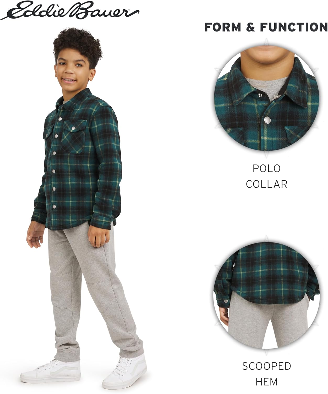 Eddie Bauer Boys' Plush Faux Sherpa Lined Fleece Button-Down Shirt Jacket (XS-XL) - Image 4