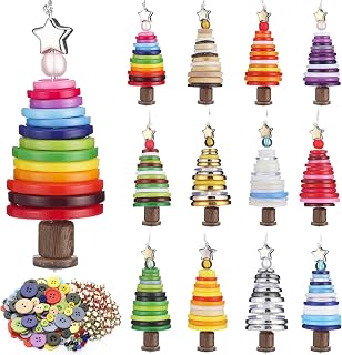 VioraWhite 12 Set DIY Christmas Tree Button for Crafts with Beads Star