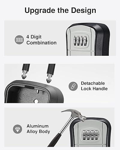 Miniatura 18 de Puroma Caja de cerradura de llave, caja de seguridad portátil de combinación para montar en la pared, caja de almacenamiento de llaves para llaves